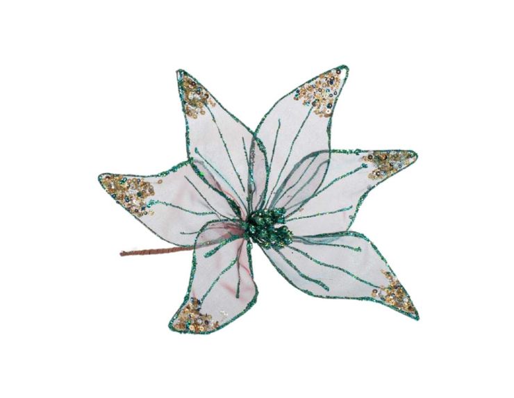 Tige Poinsettia bleu organza 30 cm