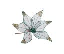 Voir la slide Fleur poinsettia artificielle organza blanc transparent bords fils verts sequins multicolores pistils verts D30cm