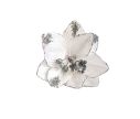 Voir la slide Fleur magnolia artificielle tissu blanc nervures bords paillettes argentées pistils boules argentées D24cm