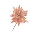 Voir la slide Fleur poinsettia artificielle velours rose poudré pétales dentelés nervures dorées bords pailletés floraux dorés H60cm