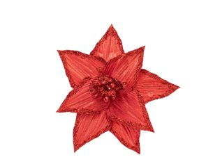 Tige fleur rouge tissu D 26 cm