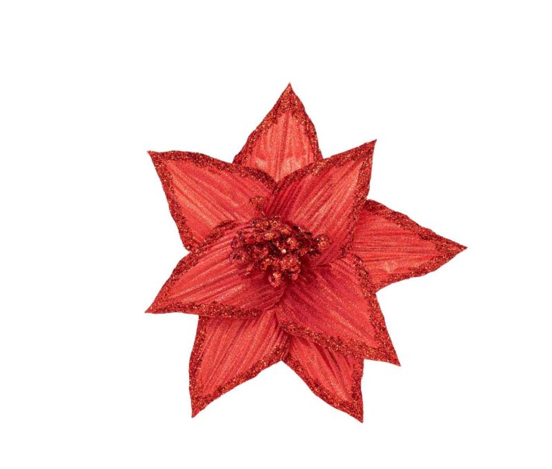 Tige fleur rouge tissu D 26 cm
