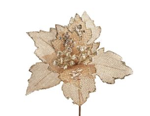 Fleur de Noël dorée effet tulle 25 cm