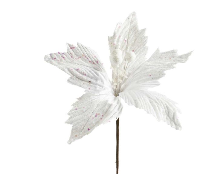 Tige fleur de Noël blanche 30 cm
