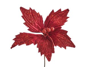 Tige fleur de Noël bordeaux 30 cm