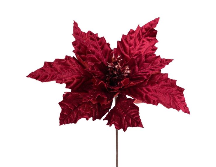Tige Poinsettia bordeaux velours 31 cm
