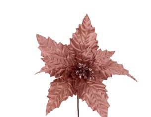 Tige Poinsettia vieux rose velours 31 cm