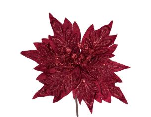 Tige fleur Poinsettia bordeaux 25 cm