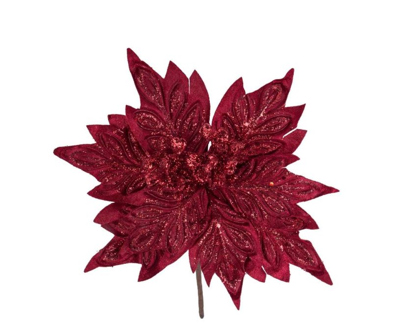 Tige fleur Poinsettia bordeaux 25 cm