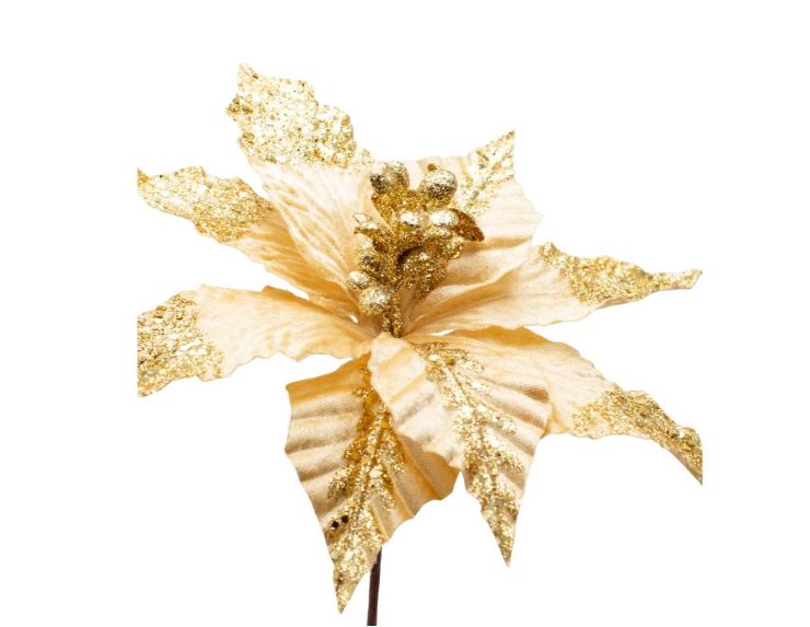 Pic Poinsettia doré velours 20 x 26cm