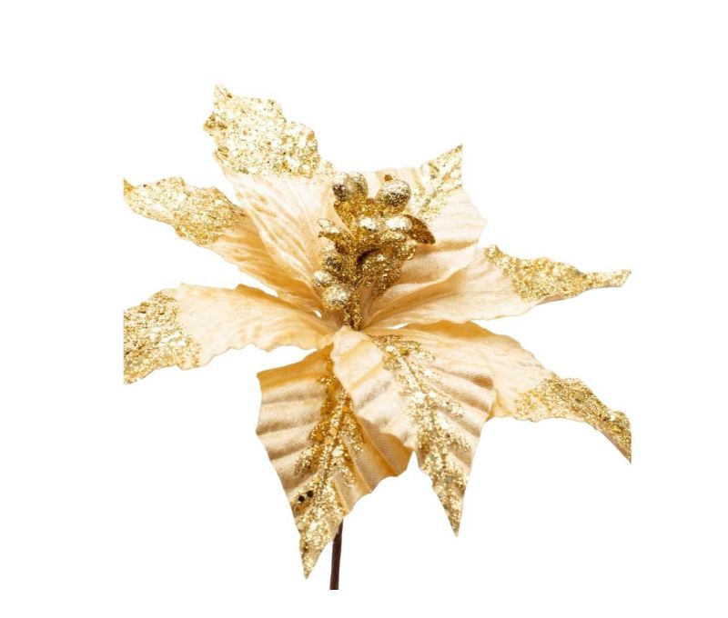 Pic Poinsettia doré velours 20 x 26cm