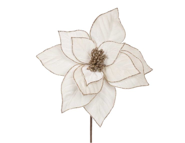 Poinsettia ivoire pailleté tige 30 x 45 cm