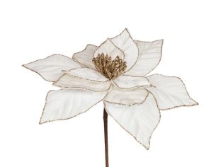 Poinsettia ivoire pailleté tige 30 x 45 cm