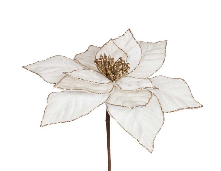 Poinsettia ivoire pailleté tige 30 x 45 cm