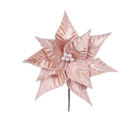 Tige fleur rose pâle perles 45 x 30 cm