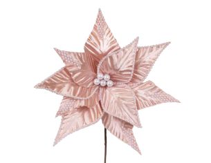 Tige fleur rose pâle perles 45 x 30 cm