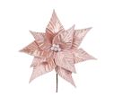 Voir la slide Fleur poinsettia artificielle rose pâle satiné bordures perles nacrées blanches pistil perles blanches sur tige Ø30cm H45cm