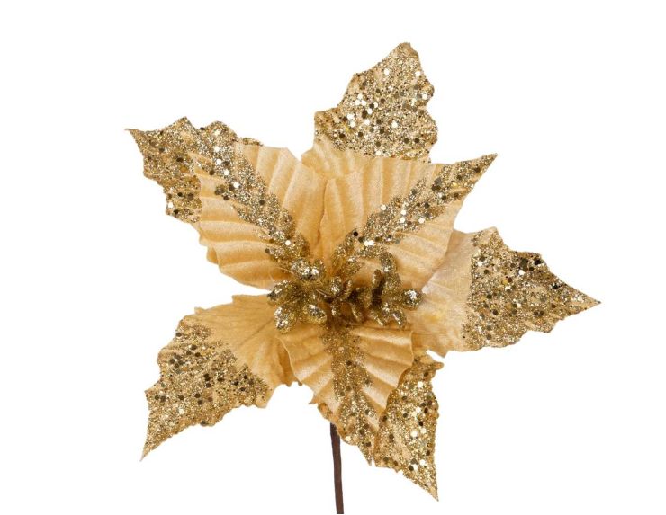 Pic Poinsettia doré velours 20 x 26 cm