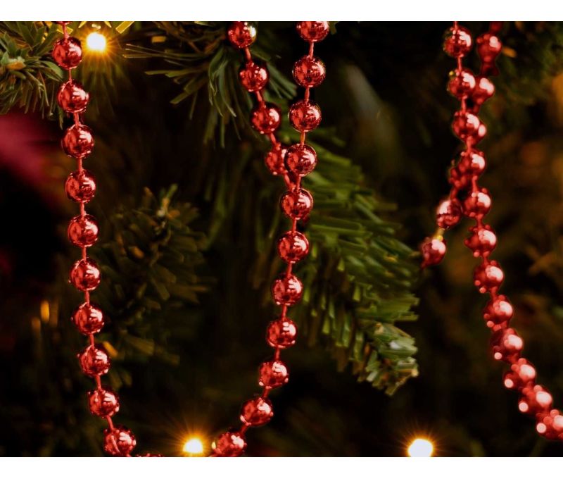 Guirlande perles rondes rouge brillant Ø8mm longueur 10m décoration Noël