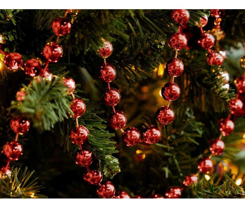 Guirlande perles rondes rouge brillant Ø14mm longueur 2,7m décoration sapin Noël