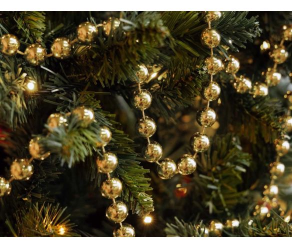 Guirlande perles rondes champagne doré brillant Ø14mm longueur 2,7m décoration sapin Noël