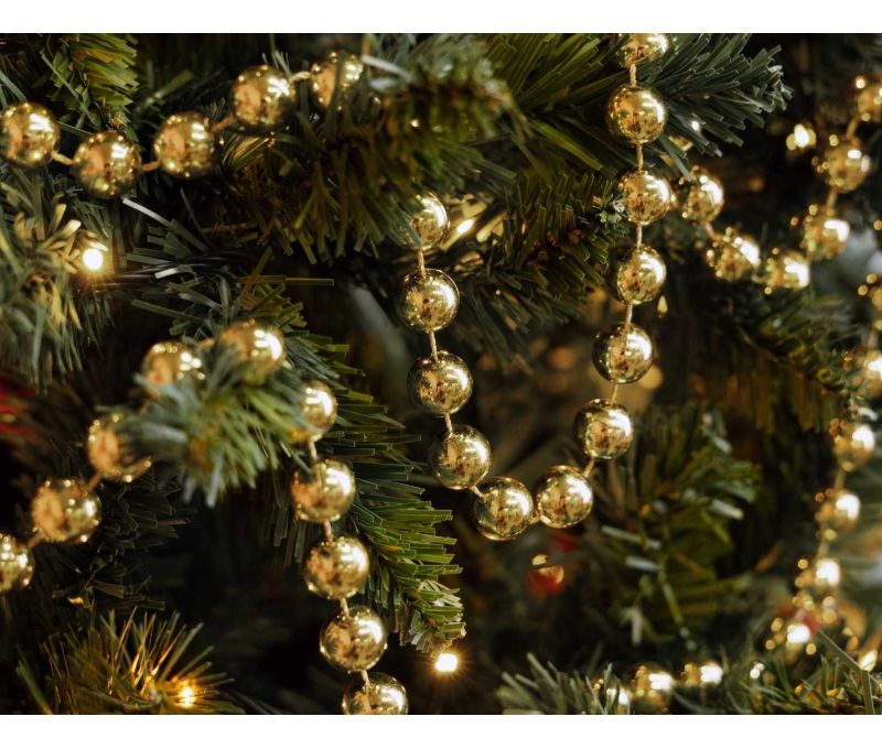 Guirlande perles rondes champagne doré brillant Ø14mm longueur 2,7m décoration sapin Noël