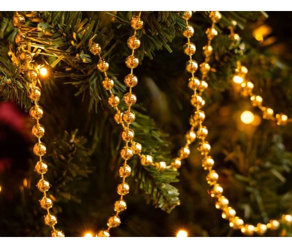 Guirlande perles rondes dorées brillant Ø8mm longueur 10m décoration sapin Noël