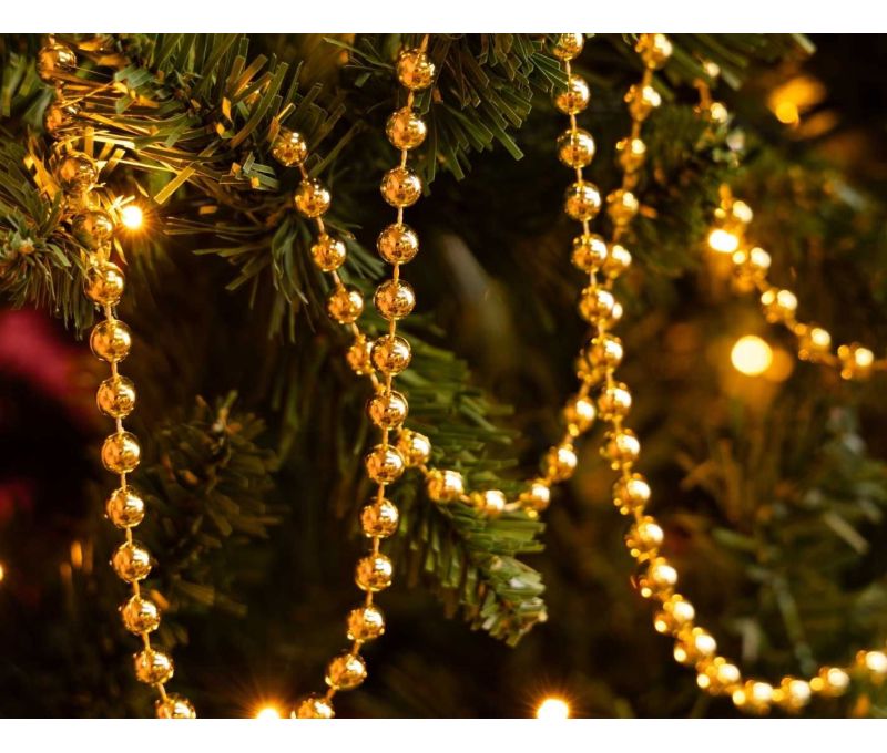 Guirlande perles rondes dorées brillant Ø8mm longueur 10m décoration sapin Noël