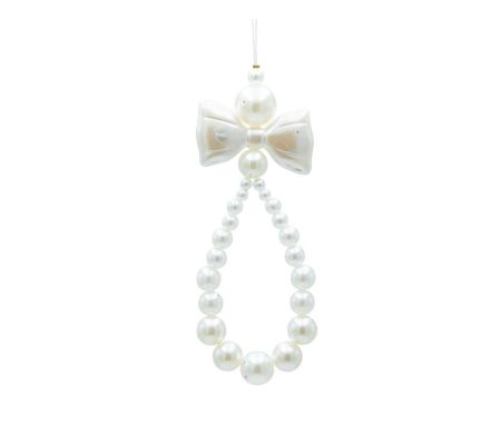 Suspension perles et nœud blanc, 5 x 14 cm