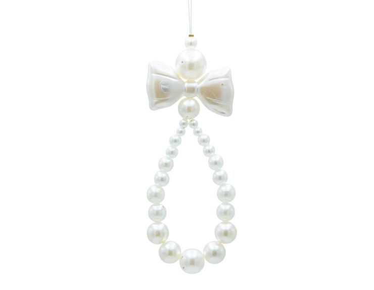 Suspension perles et nœud blanc, 5 x 14 cm