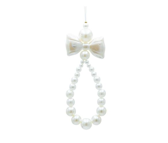 Suspension perles et nœud blanc, 5 x 14 cm