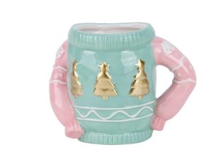 Mug de Noël pull vert rose 15 cm