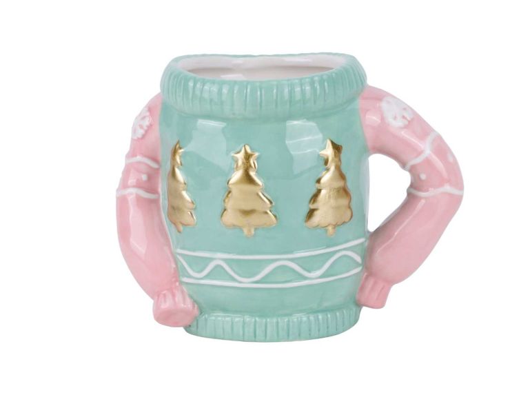 Mug de Noël pull vert rose 15 cm