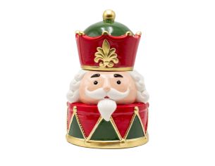 Bonbonnière de Noël décorative en forme de casse-noisette rouge et vert, en céramique, hauteur 27,3 cm.