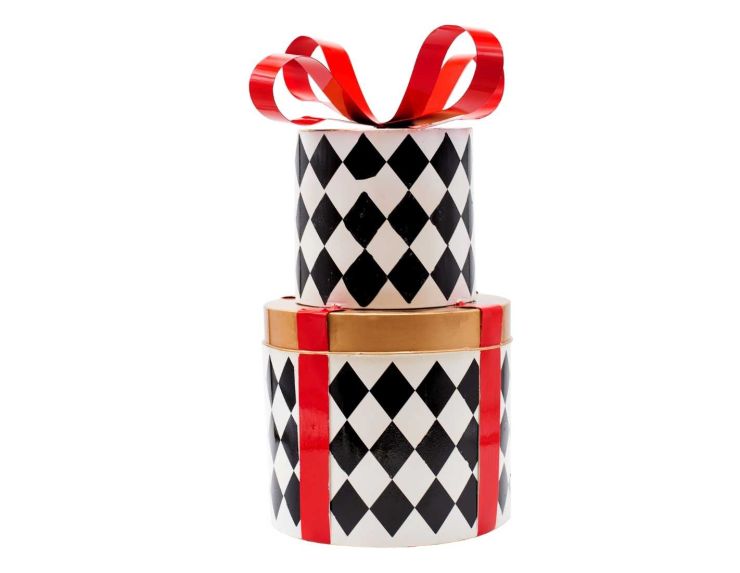 Cadeau décoratif métal damier noir H 40 cm