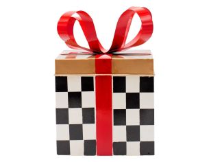 Cadeau décoratif métal damier noir H 25 cm