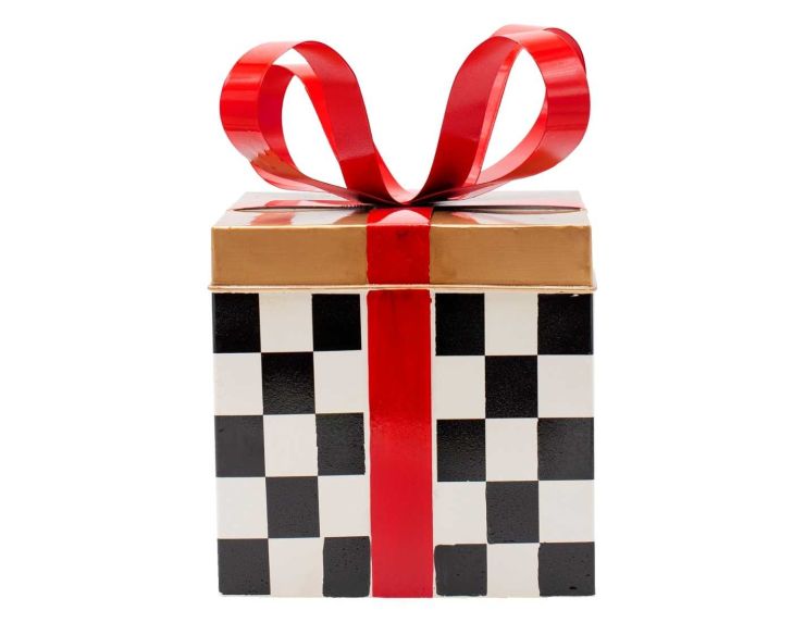 Cadeau décoratif métal damier noir H 25 cm