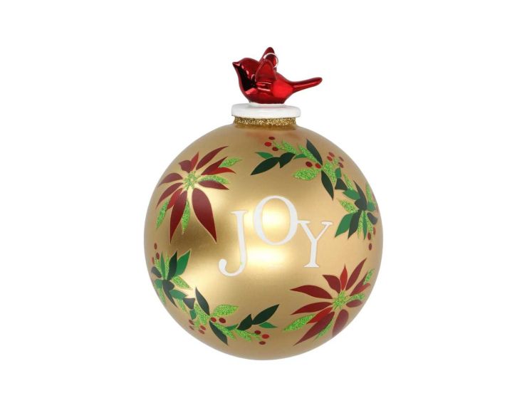Boule de Noël dorée JOY verre 10 cm
