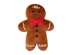 Coussin décoratif en forme de bonhomme pain d’épices avec nœud papillon rouge. Hauteur : 47 cm