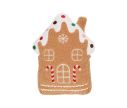 Voir la slide Coussin Noël forme maison pain d'épices bouclette beige toit blanc givré bonbons colorés cannes sucre brodées H35cm - Lilosquare