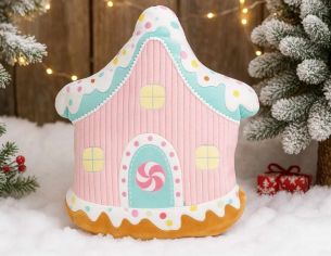 Coussin maison pain d'épices rose H 45cm