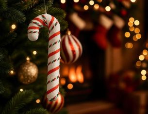 Sucre d’orge blanc rayé rouge vert H26cm