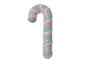 Suspension sucre d’orge décorée de billes pastel multicolores. Hauteur 20 cm.