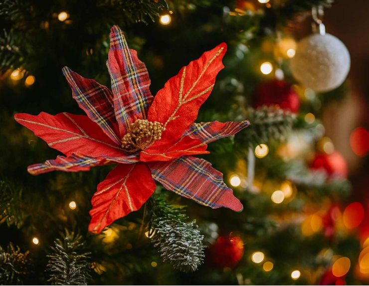 Grande fleur de Noël tartan D 39cm