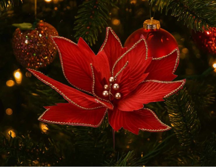 Grande fleur rouge perles dorées D 43cm