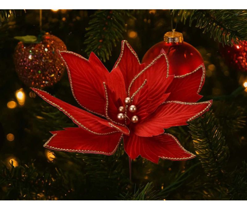Grande fleur rouge perles dorées D 43cm