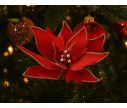 Voir la slide Grande fleur poinsettia artificielle rouge pétales veloutés bordures pailletées dorées perles centre sur tige D43cm