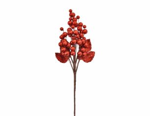 Branche de baies rouges pailletées H34 cm