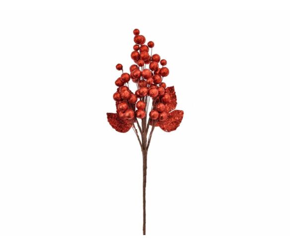 Branche de baies rouges pailletées H34 cm