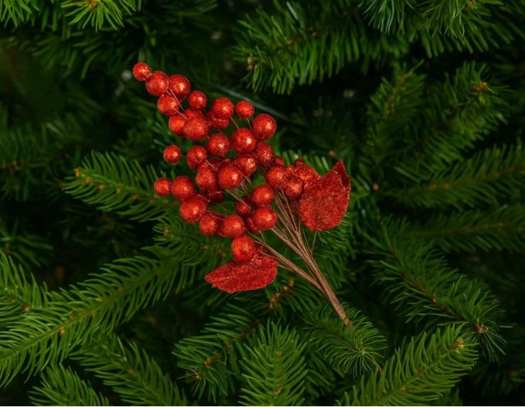 Branche de baies rouges pailletées H34 cm